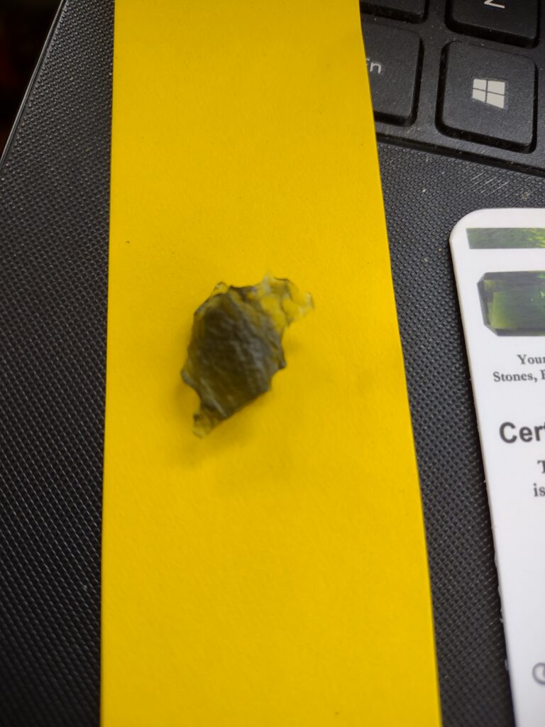 Images of Moldavite and the certificate of authenticity
